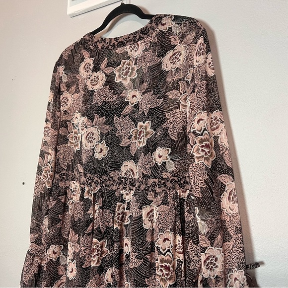 Knox Rose Mini Dress Floral Boho Long Sleeve V-Neck Size Large Brown - Picture 9 of 14